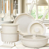 “21-Piece Non-Stick Ceramic Pots & Pans Cookware Set – AsterCook with Sensor Handles, Milky White Kitchen Collection”