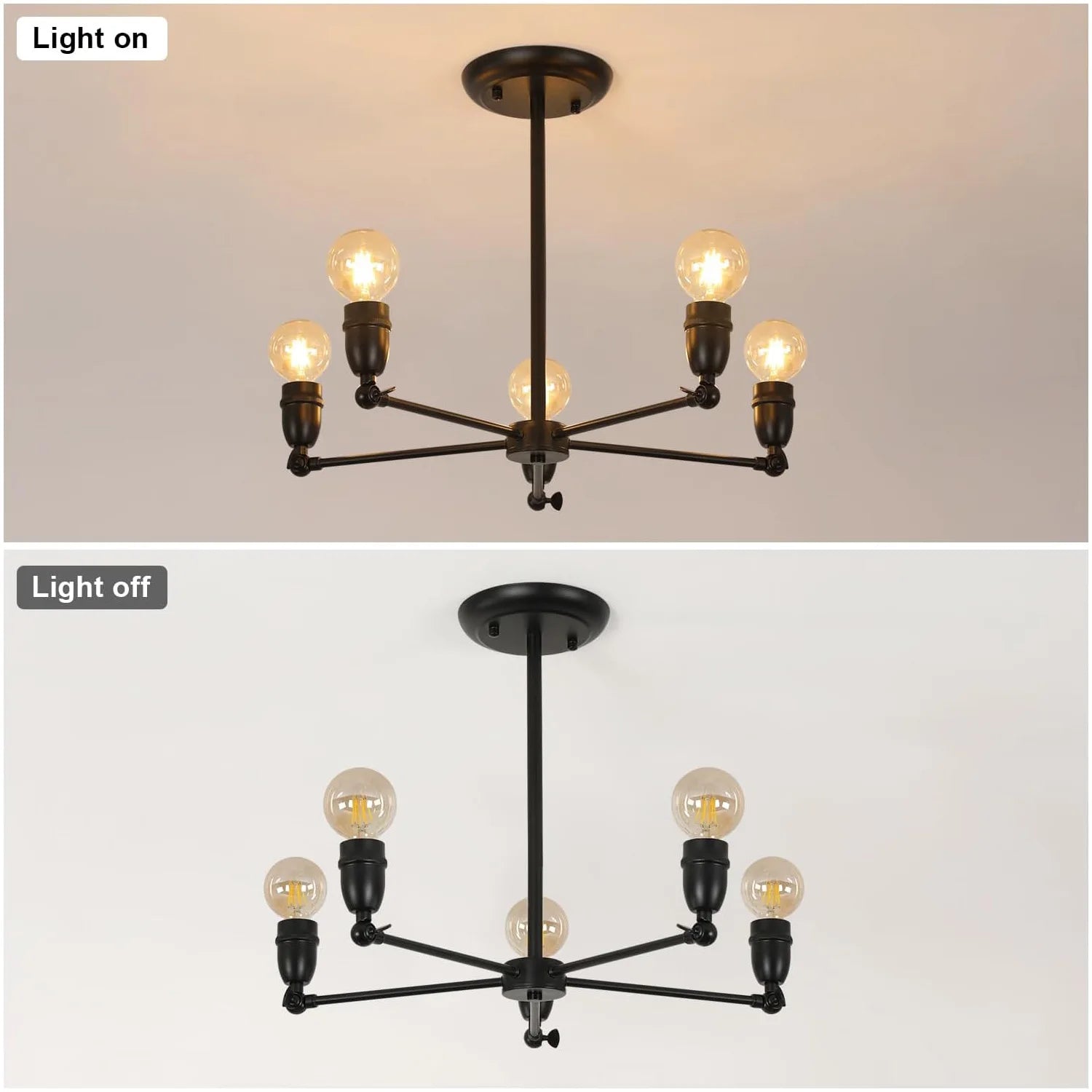 Modern Black 5-Light Industrial Chandelier with Adjustable Height – Farmhouse Sputnik Ceiling Lamp for Dining & Living Rooms