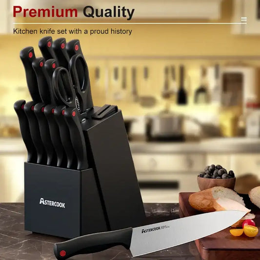 “High-Carbon German Stainless Steel Kitchen Knife Set with Built-in Sharpener”
