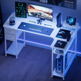 L-Shaped Gaming Desk with Drawers – Carbon Fiber Computer Desk with Monitor Arm for Home Office & Gaming Setups