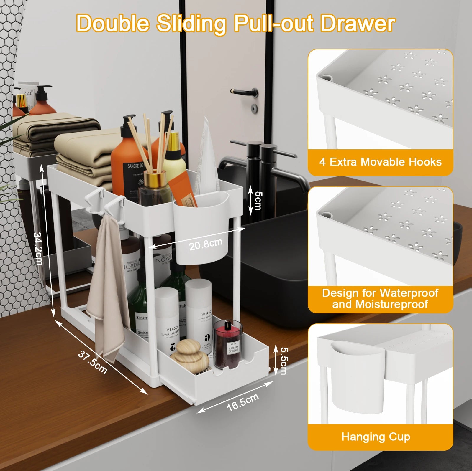 2-Tier Sliding Under-Sink Cabinet Organizer – Pull-Out Storage Rack for Kitchen & Bathroom