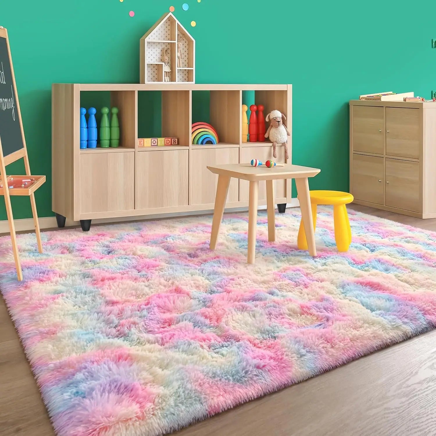 Soft Fluffy Rainbow Rug – Colorful Shaggy Carpet for Girls’ Bedroom, Nursery & Playroom Décor
