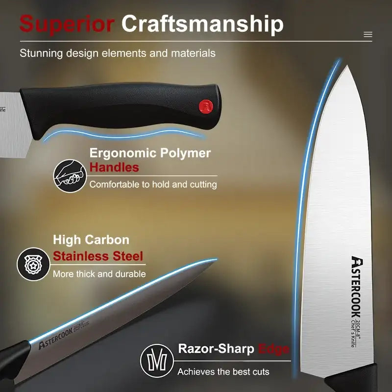 “High-Carbon German Stainless Steel Kitchen Knife Set with Built-in Sharpener”