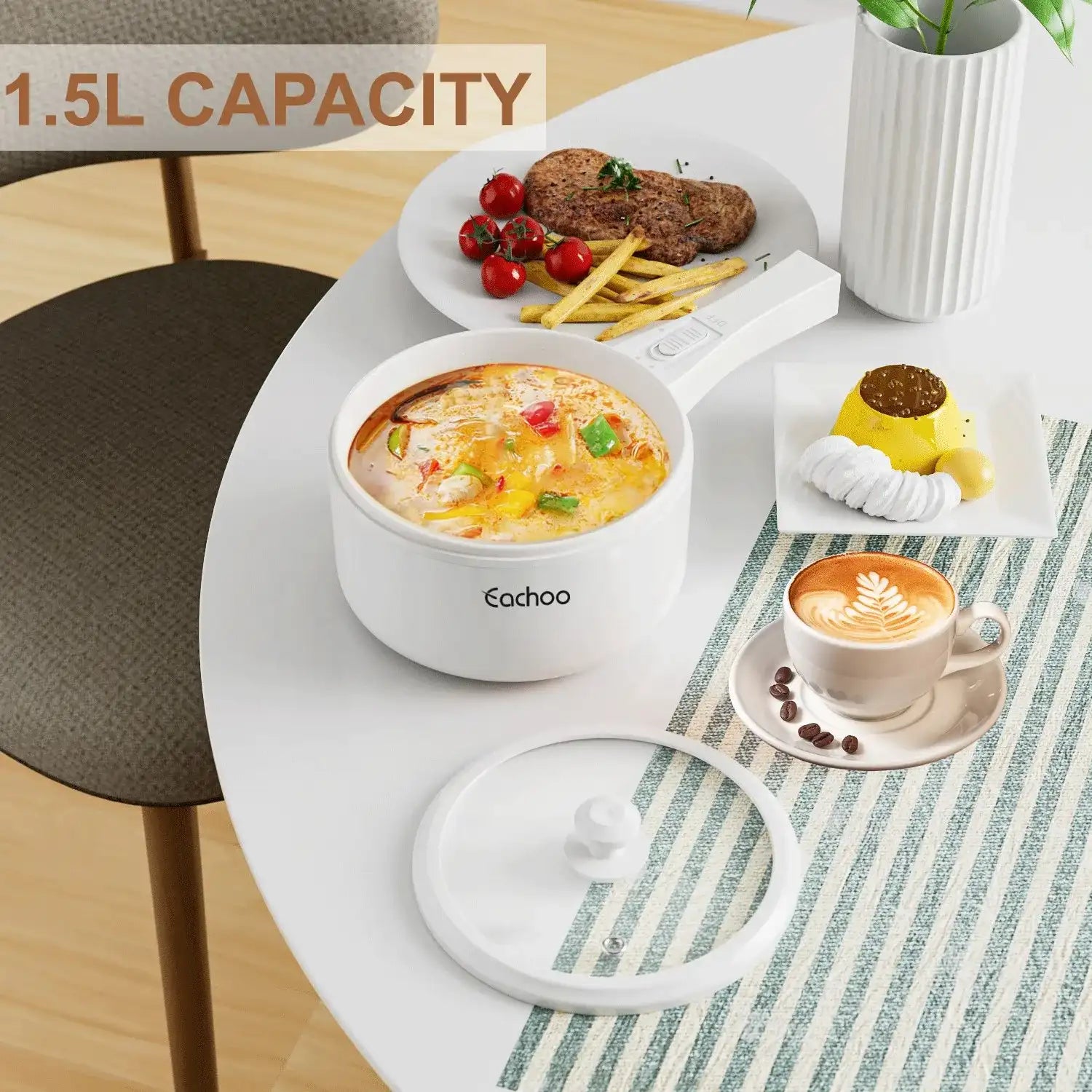 Multifunction Electric Hot Pot 1.5 L – Non-Stick Fryer & Steamer Pan with Power Adjustment for Steak, Soup & Noodles