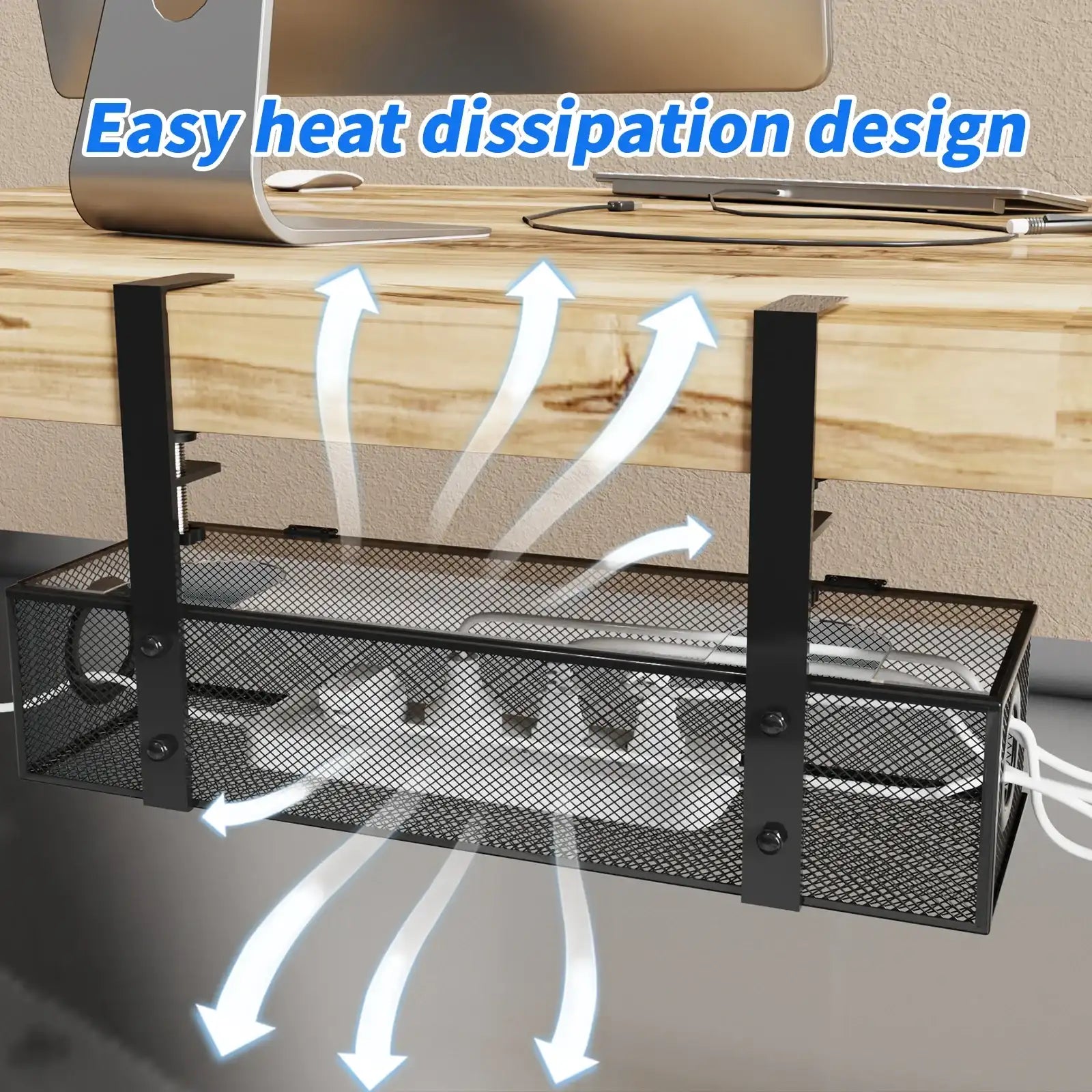 Under-Desk Cable Management Tray – Clamp-Mount Wire Organizer Box for Desk Cord Control