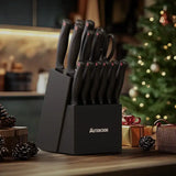 “15-Piece Astercook Knife Set with Block – German Stainless Steel Kitchen Knives Dishwasher Safe with Built-in Sharpener”