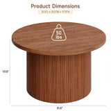 31.5″ Round Tambour Design Coffee Table – Mid Century Modern Wood Drum Accent Center Table, Walnut