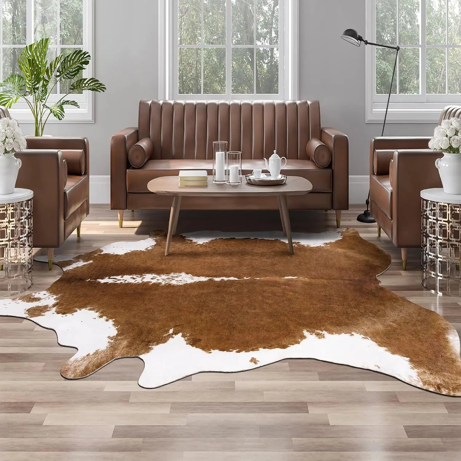 Faux Cowhide Area Rug – Large Soft Animal Print Carpet for Living Room & Bedroom Western Home Décor