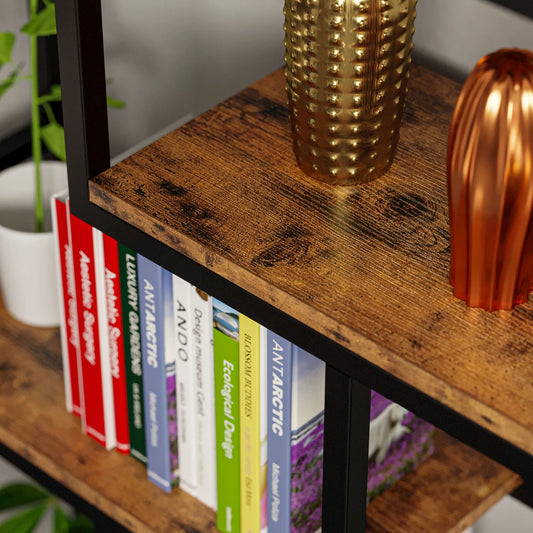 Industrial 6‑Shelf Etagere Bookcase – Geometric Open Display with Sturdy Metal Frame