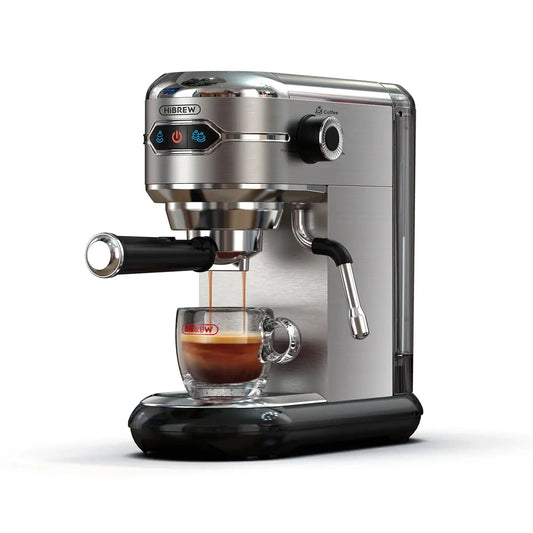 HiBREW 20 Bar Semi-Automatic Espresso Machine – Slim Stainless Steel Cafetera ESE Pod & Ground Coffee, Hot Water Tap (H11)