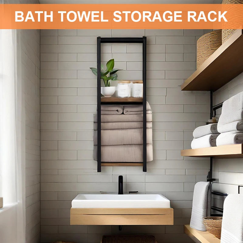 2-Tier Wall-Mounted Towel Storage Rack – Space-Saving Bathroom & Bedroom Organizer