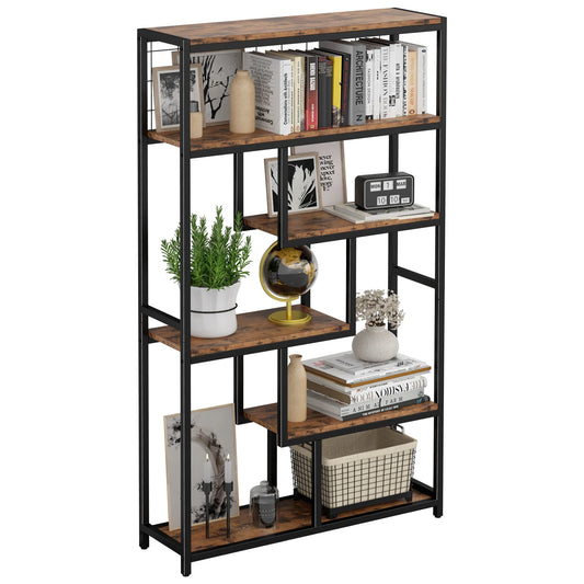 Industrial 6‑Shelf Etagere Bookcase – Geometric Open Display with Sturdy Metal Frame
