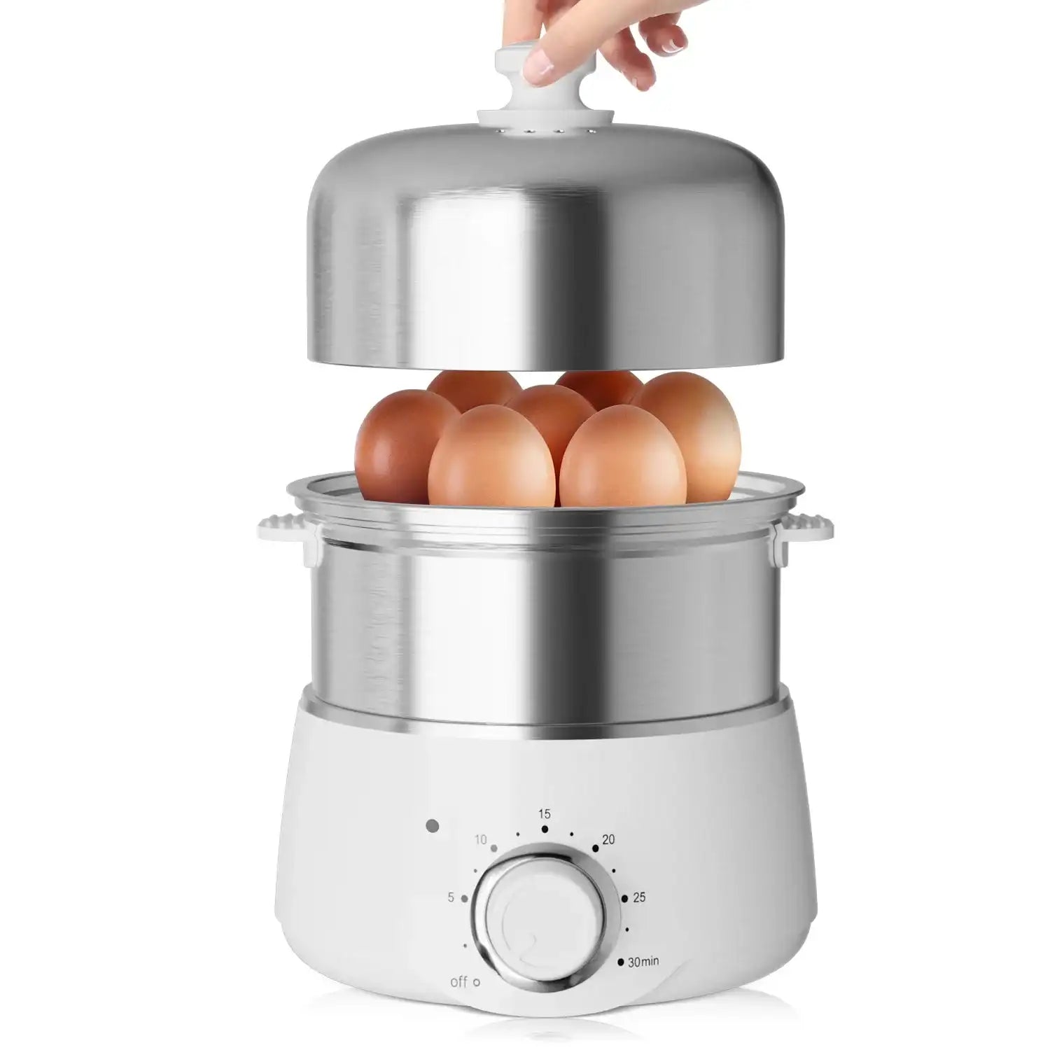 14-Egg Capacity Electric Egg Cooker – Stainless Steel Hard-Boiled Egg Maker with 30-Min Timer & Auto Shut-Off