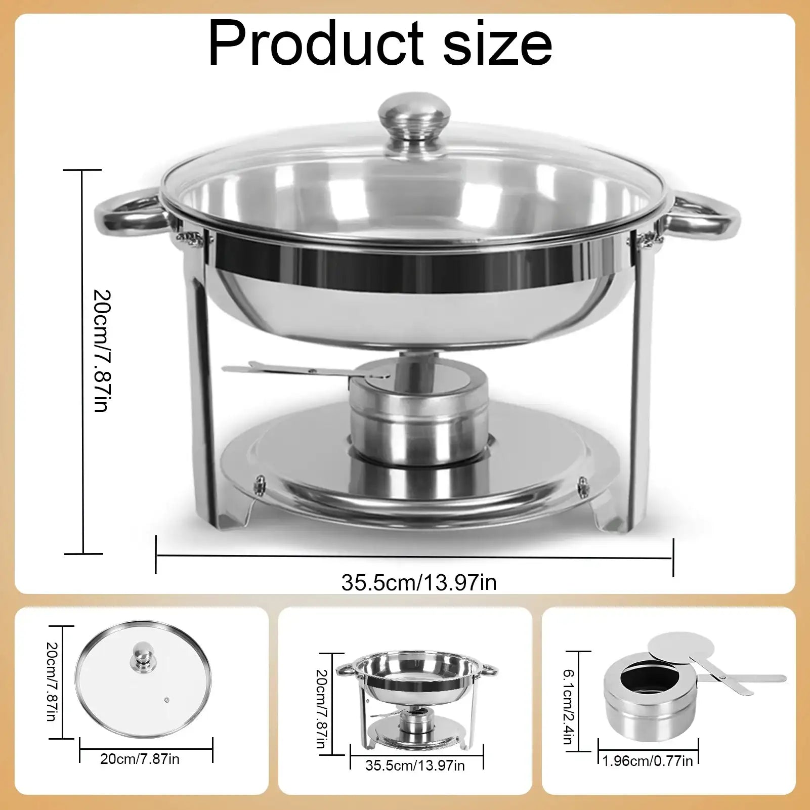 5.5 L Round Stainless Steel Buffet Food Warmer – Chafing Dish Catering Set for Events & Home Entertaining