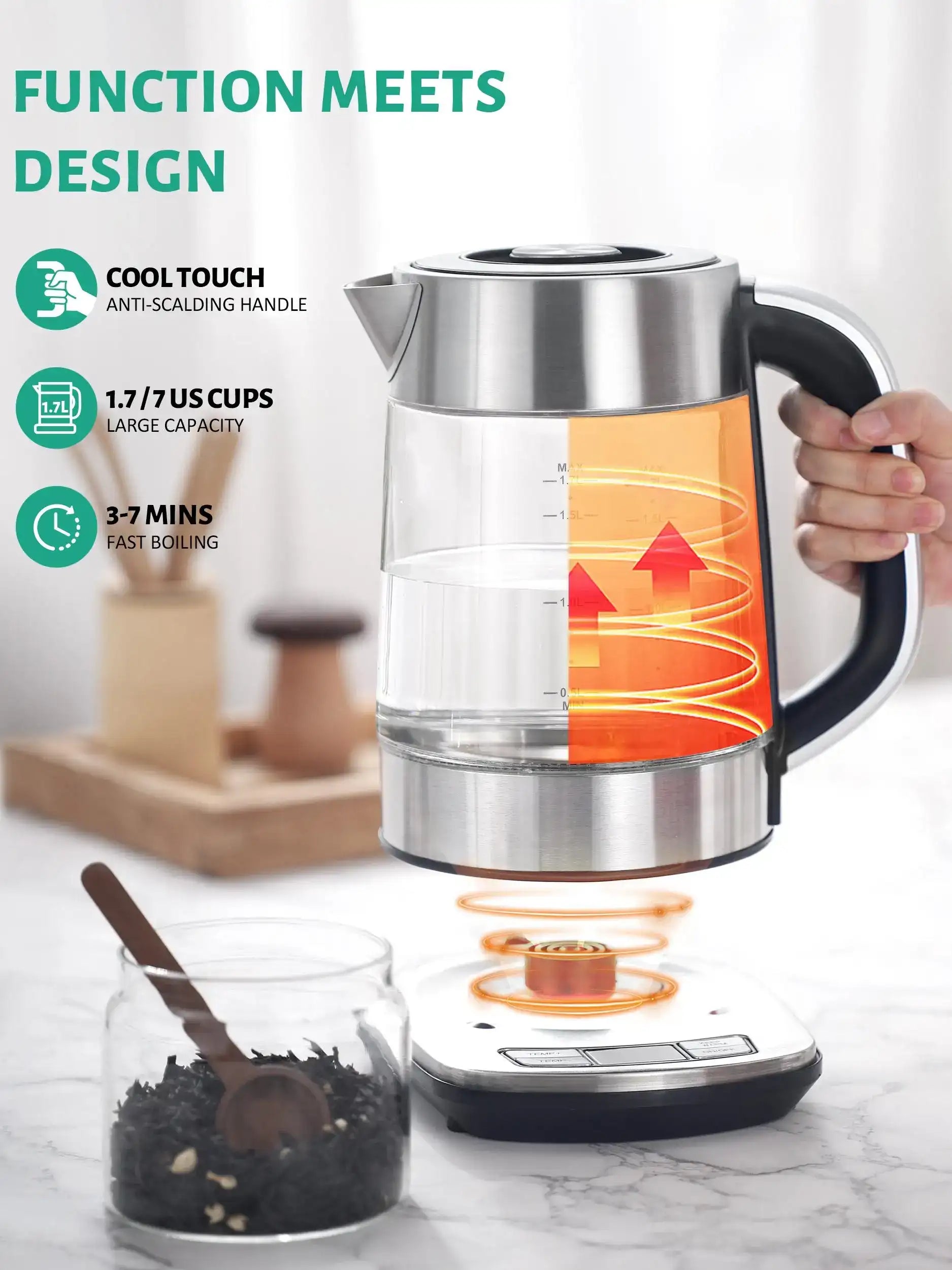 Cachoo 1.7 L Electric Glass Kettle with Temperature Control & Removable Infuser
