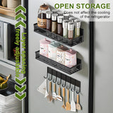 Magnetic Spice Rack for Refrigerator – 3-Pack Magnetic Shelf with 8‑Hook Rack, Moveable Fridge Organizer 🧂🧲