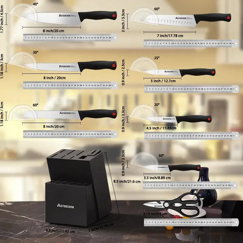 “High-Carbon German Stainless Steel Kitchen Knife Set with Built-in Sharpener”