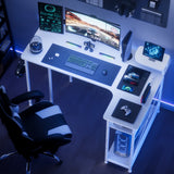 L-Shaped Gaming Desk with Drawers – Carbon Fiber Computer Desk with Monitor Arm for Home Office & Gaming Setups