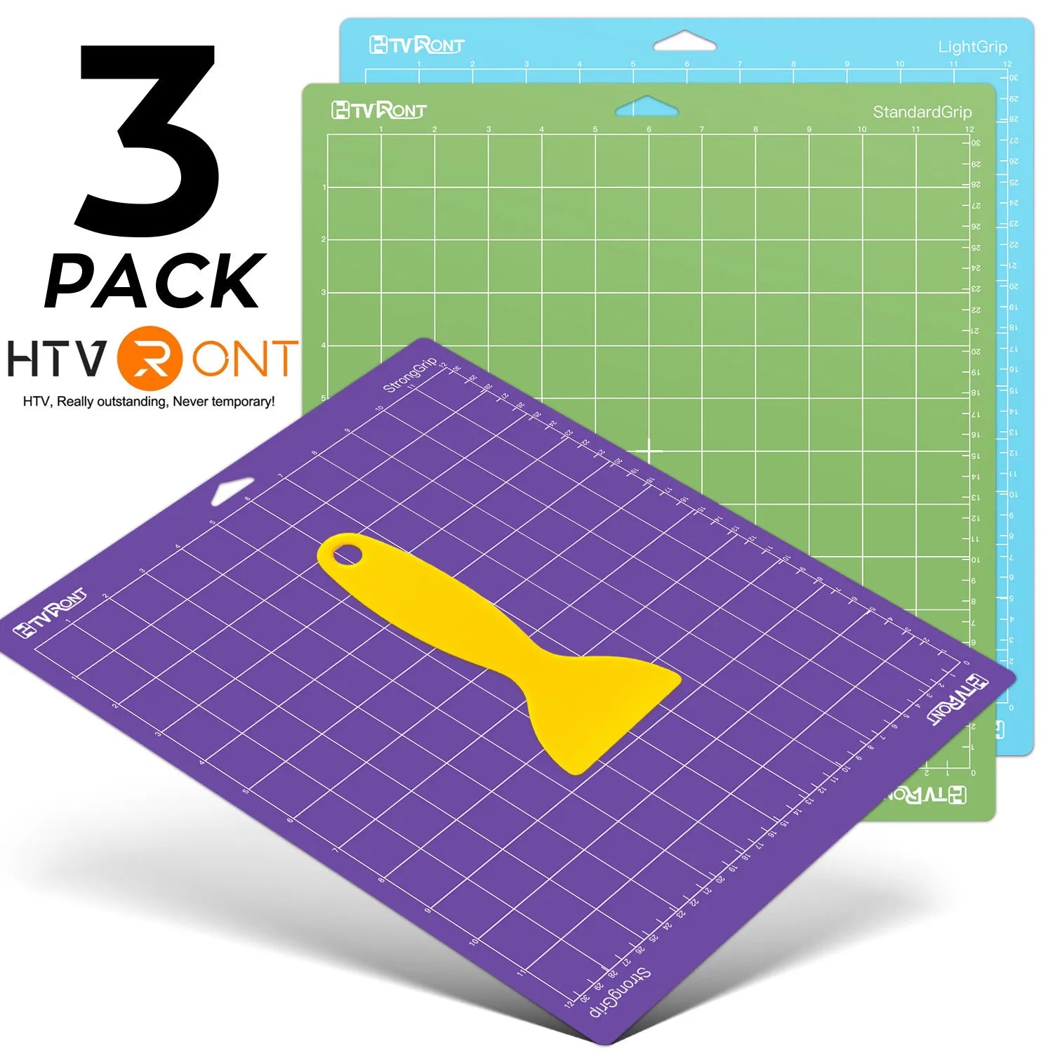 HTVRONT 3-Pack 12×12″ PVC Adhesive Cutting Mats – Mixed Colors for Cricut & DIY Machines