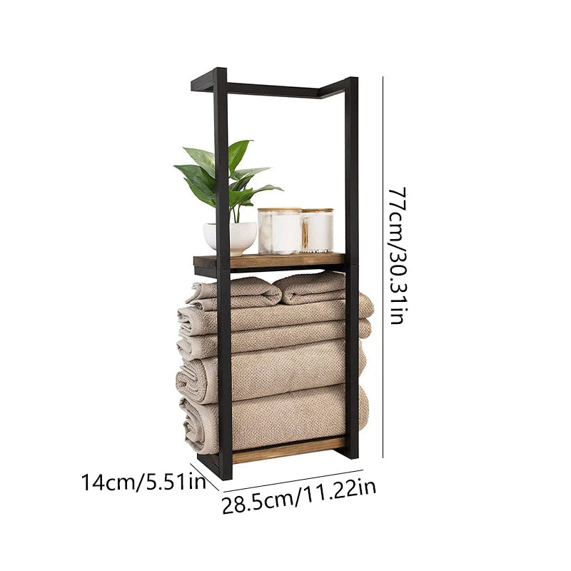 2-Tier Wall-Mounted Towel Storage Rack – Space-Saving Bathroom & Bedroom Organizer