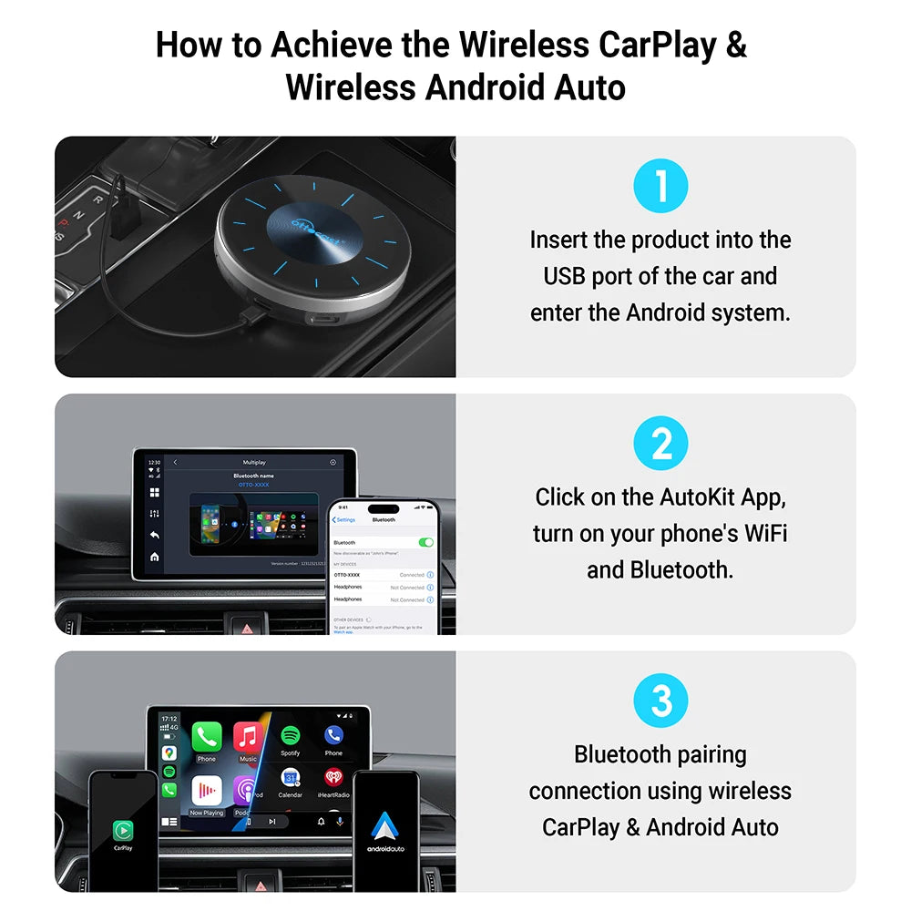 Ottocast P3 Android AI Box – Wireless CarPlay & Android Auto TV Box with HDMI Out, YouTube & Netflix Support