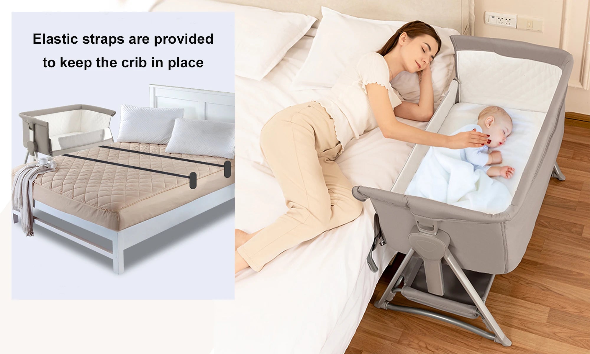 Baby Storch Rocking Bedside Sleeper & Portable Fold‑Crib – Pink