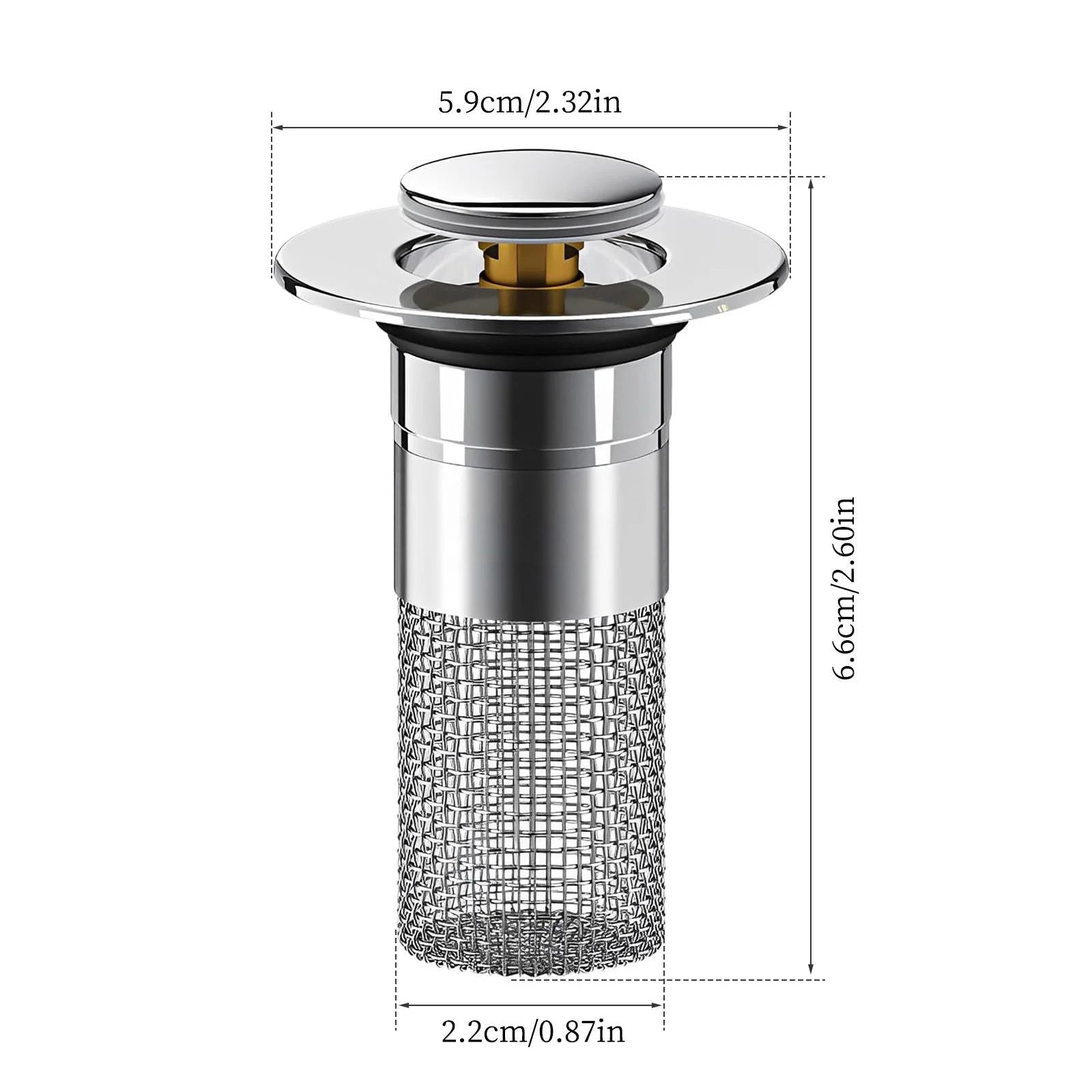 Pop-Up Bathroom Sink Drain Strainer Filter – Removable Stainless Steel Basket Hair Catcher