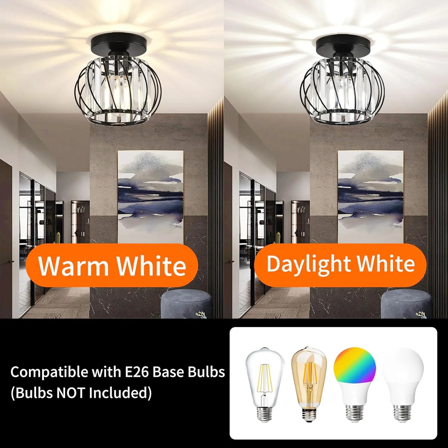 Antique Semi-Flush Mount Crystal Chandelier – Small Ceiling Light Fixture for Bathroom, Hallway & Café 💎💡