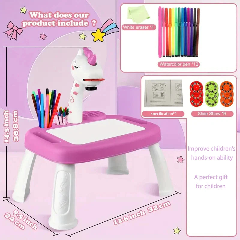 Unicorn Projection Drawing Board – Kids Art & Puzzle Toy with Music & Tracing for Ages 3+
