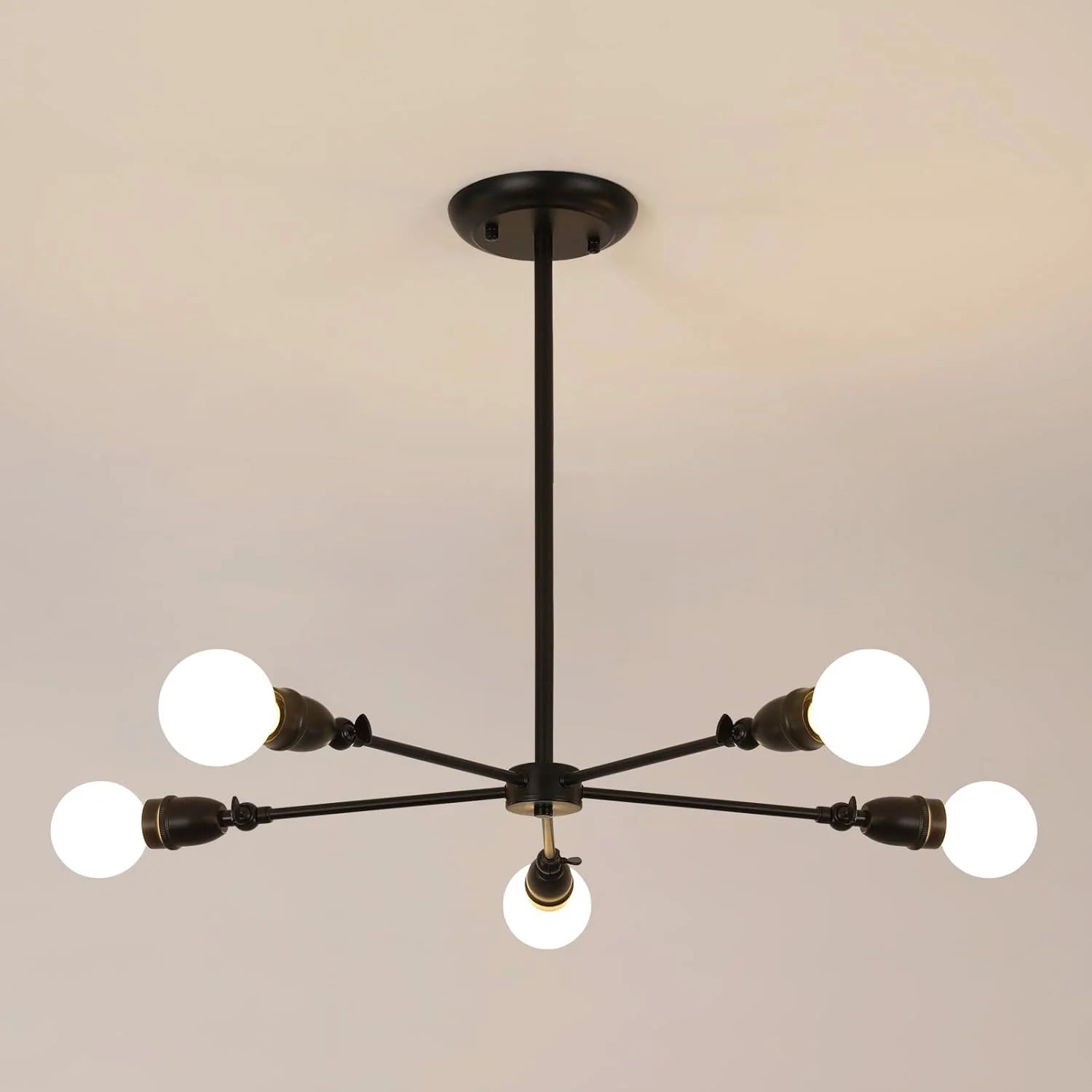 Modern Black 5-Light Industrial Chandelier with Adjustable Height – Farmhouse Sputnik Ceiling Lamp for Dining & Living Rooms