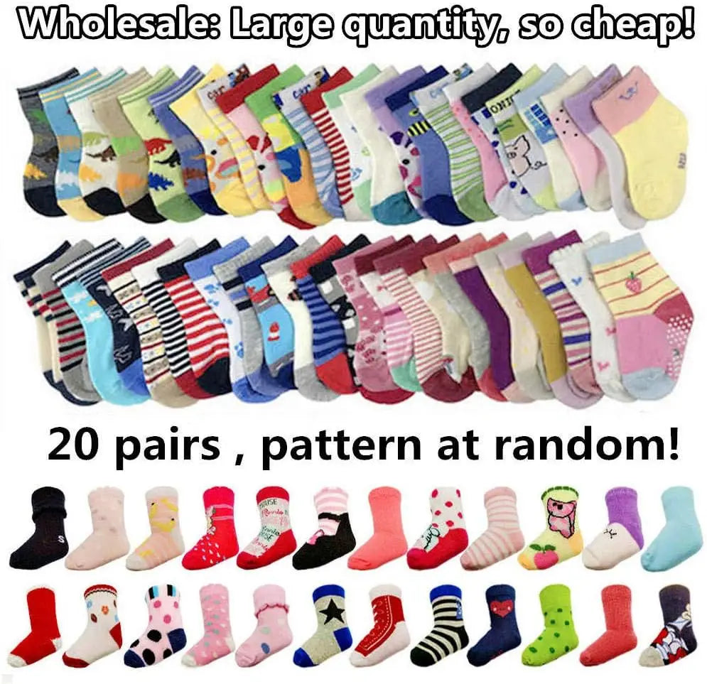 20-Pairs Baby Socks Bundle – Wholesale Cotton Socks for Infant Boys & Girls, Bulk Toddler Kids’ Essentials Set