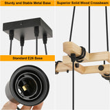 Industrial Modern Vintage Hanging Lamp – Wooden Pendant Style with Adjustable E27 Iron Rope Swag Lighting