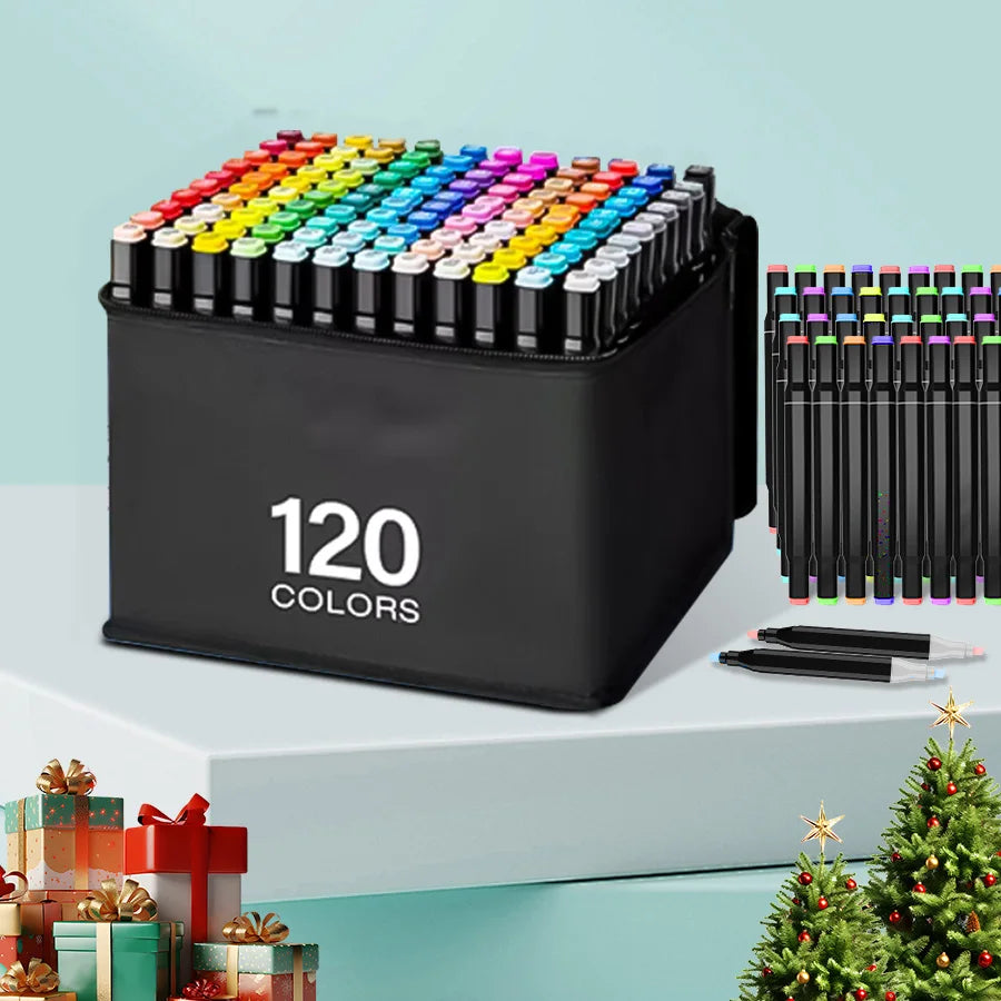 168-Color Dual-Ended Alcohol Marker Set – Permanent Brush & Fine Tip for Sketching, Drawing & Creative Notes 🎨