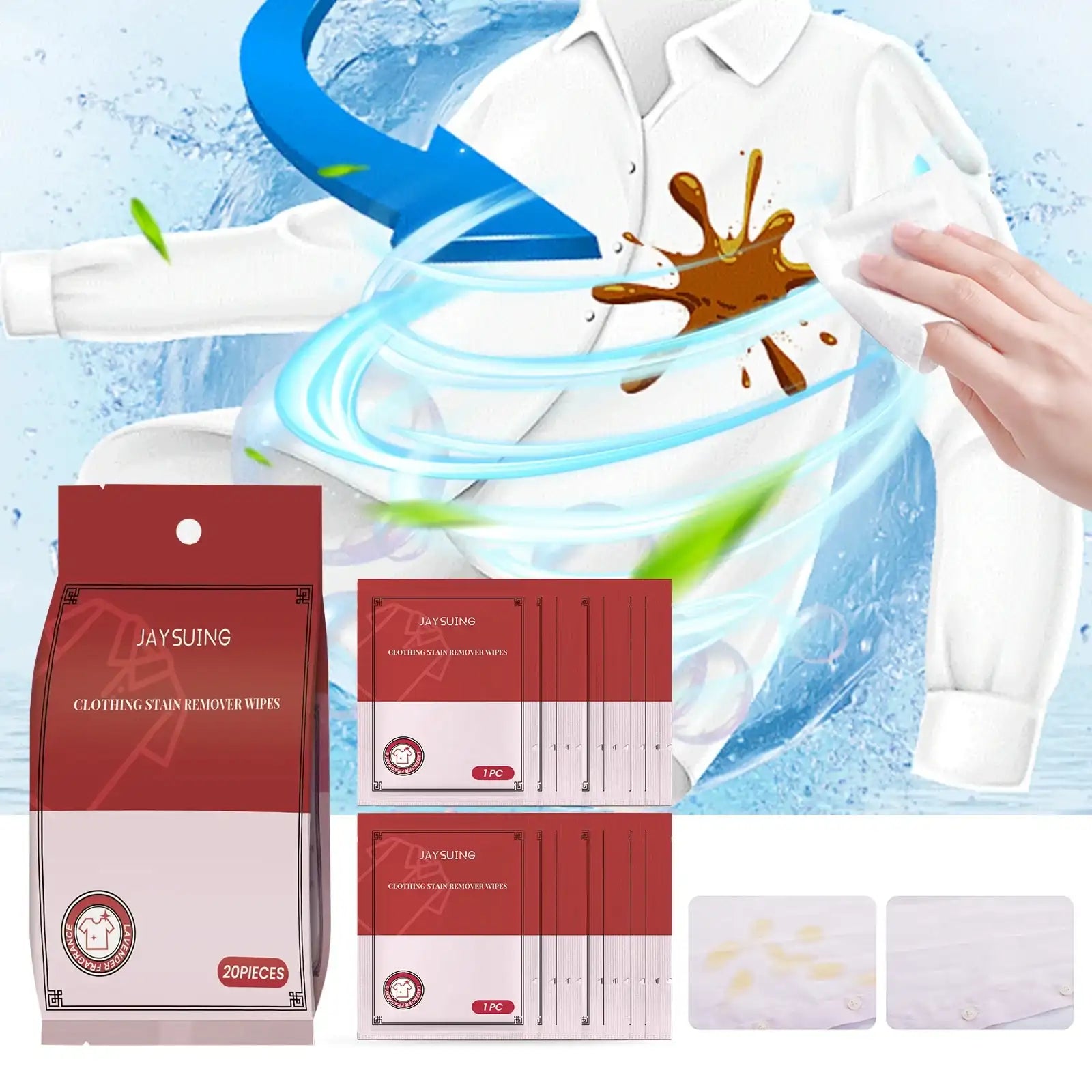 Eco-Friendly Portable Clothing Stain Remover Wipes – Instant Fabric Clean for Oil, Water & Pigment Marks 🌿