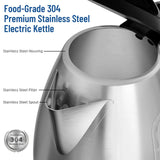 Stainless Steel Electric Kettle 1.8 L – 1500W Fast-Boil Hot Water Kettle with LED Light & Auto Shut-Off