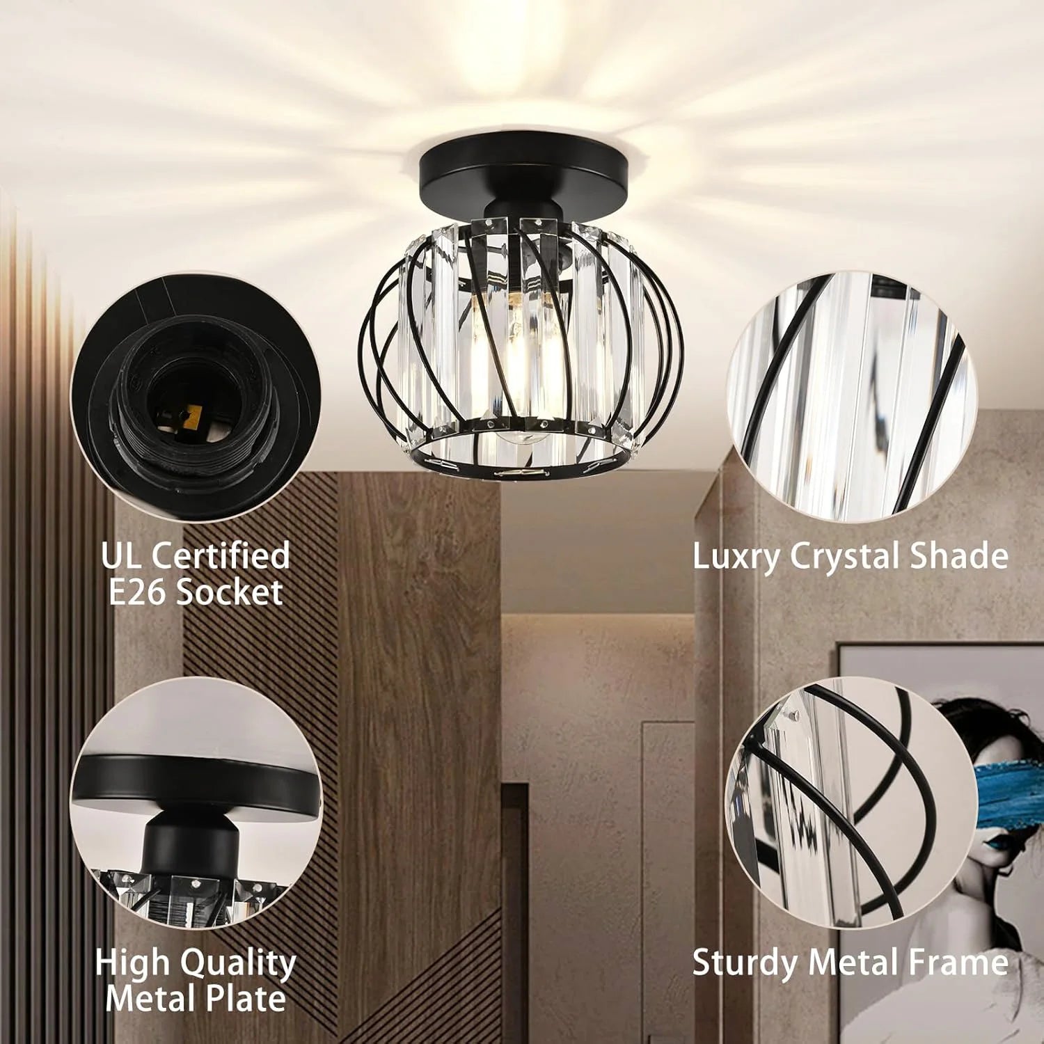 Antique Semi-Flush Mount Crystal Chandelier – Small Ceiling Light Fixture for Bathroom, Hallway & Café 💎💡