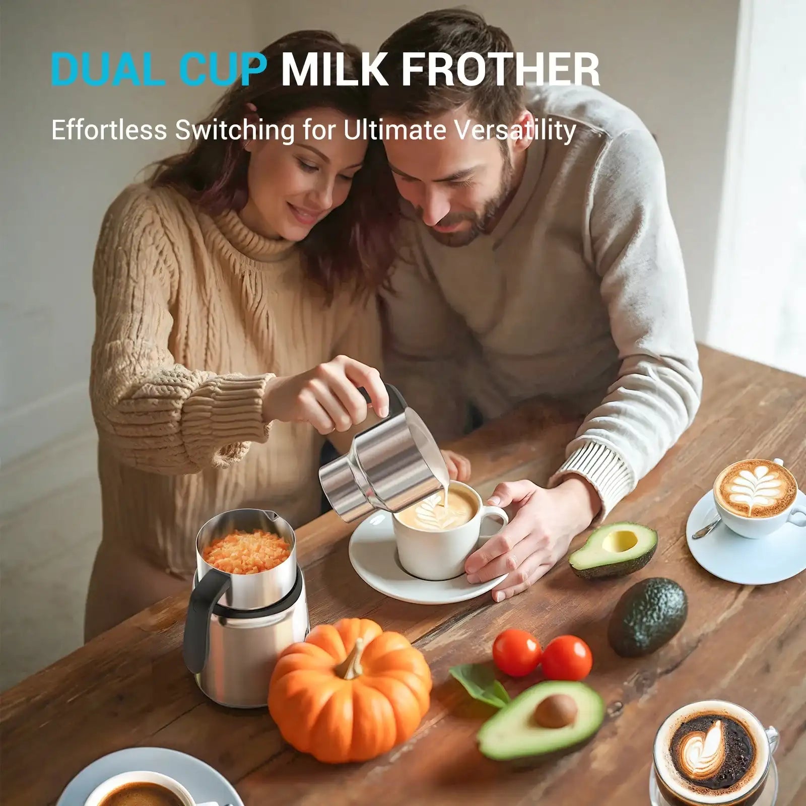 14-in-1 Electric Milk Frother & Steamer – Dual Cups (20.3oz & 13.5oz) Automatic Foam Maker & Milk Warmer