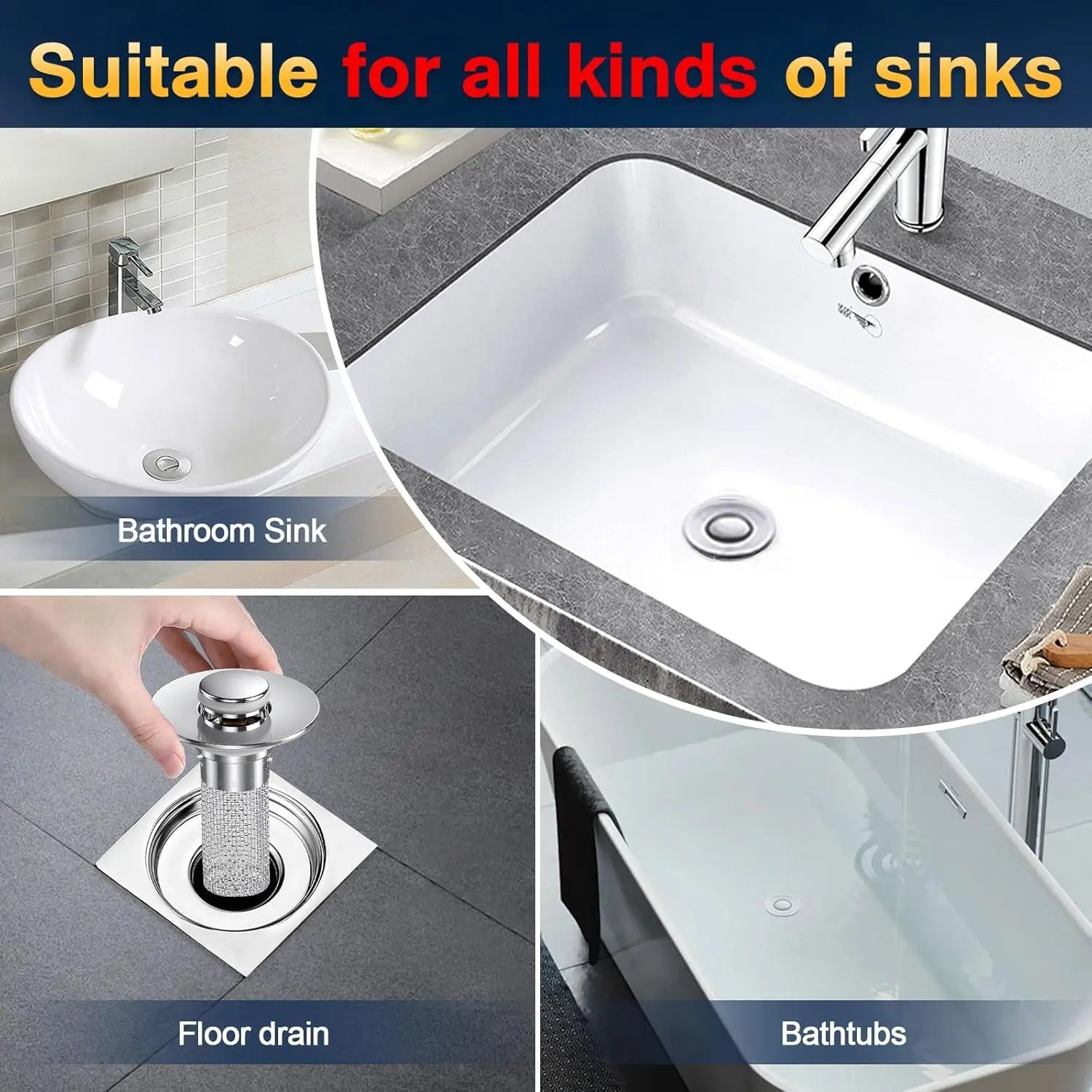 Pop-Up Bathroom Sink Drain Strainer Filter – Removable Stainless Steel Basket Hair Catcher