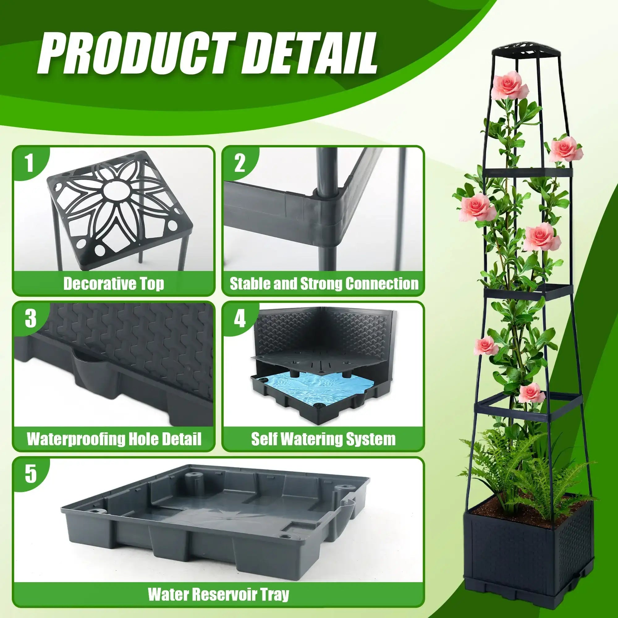 2-Piece Self-Watering Tomato Planter Box with Trellis & Climbing Cage – Indoor / Outdoor Garden Grow Kit 🍅🌿