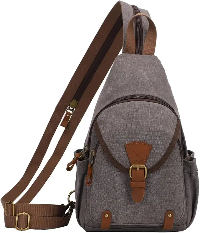 KOULI BUIR Canvas Sling Bag — Convertible Crossbody Chest Daypack for Outdoor Cycling, Hiking & Travel