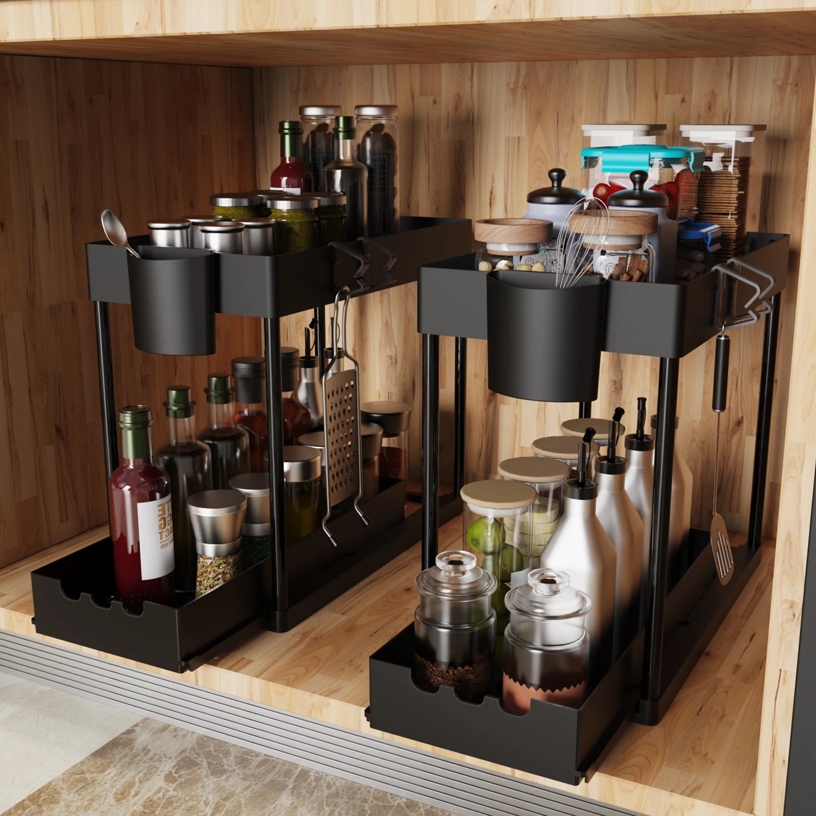 2-Tier Sliding Under-Sink Cabinet Organizer – Pull-Out Storage Rack for Kitchen & Bathroom