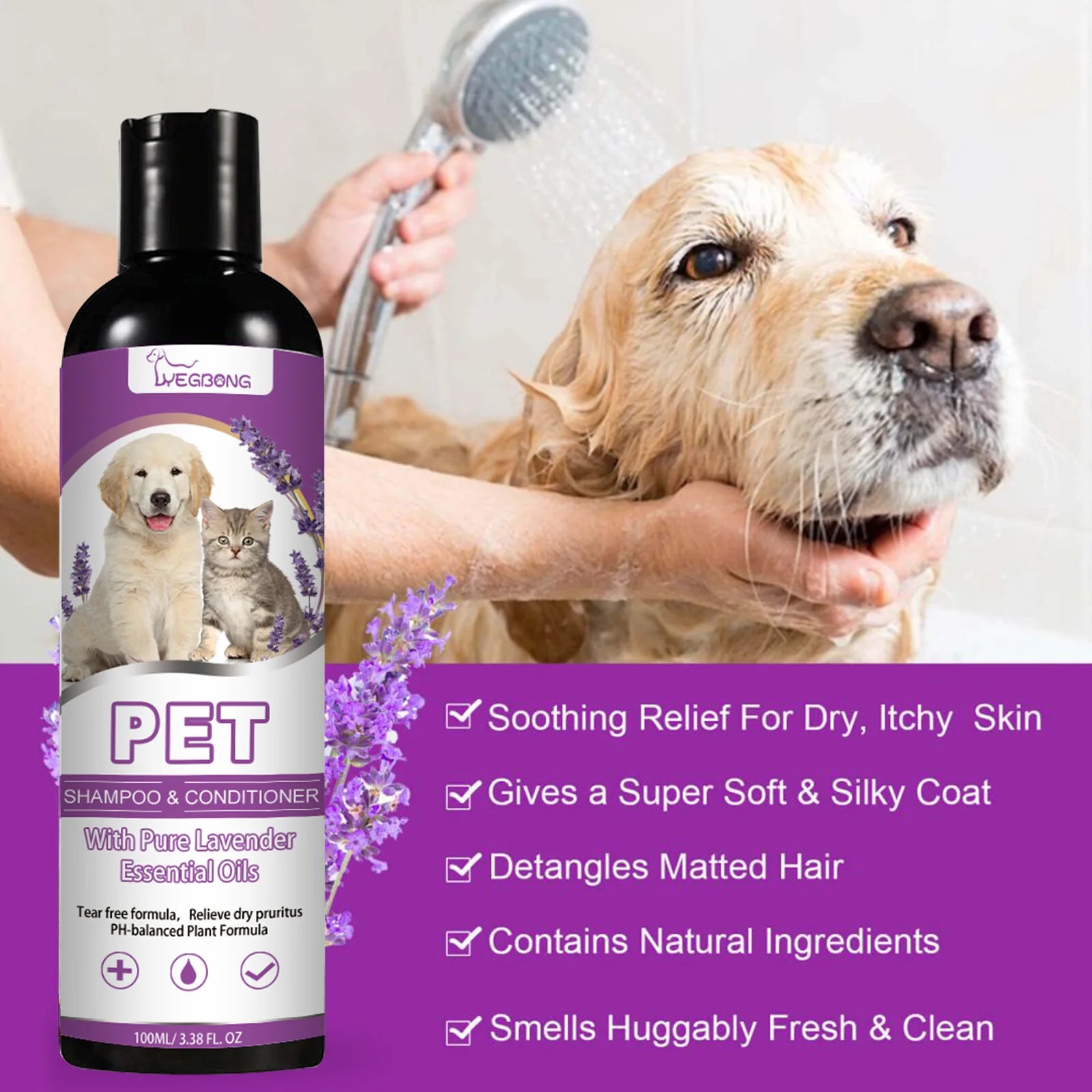 egbong 100ml Pet Shampoo & Conditioner – pH-Balanced Anti-Itch Formula for Dogs & Cats, Softens Hair & Relieves Dry Skin
