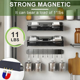 Magnetic Spice Rack for Refrigerator – 3-Pack Magnetic Shelf with 8‑Hook Rack, Moveable Fridge Organizer 🧂🧲