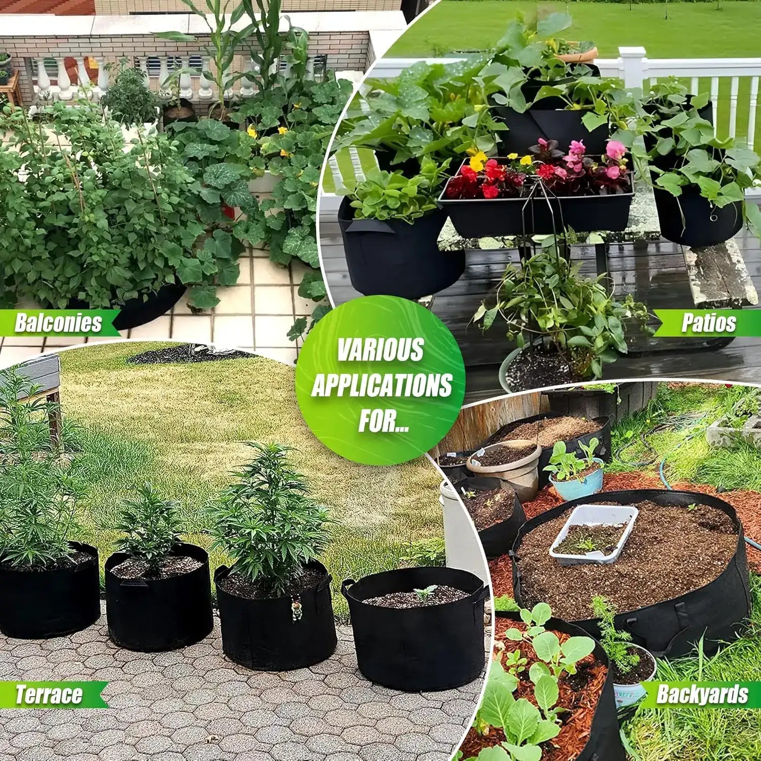 12-Pack 12 in Round Garden Grow Bags with Handles – 4-Grid Vegetable & Flower Planting Bed