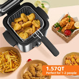 “Electric Mini Deep Fryer 1.5 L / 1.6 QT – Non-Stick Basket, Cool-Touch Sides”