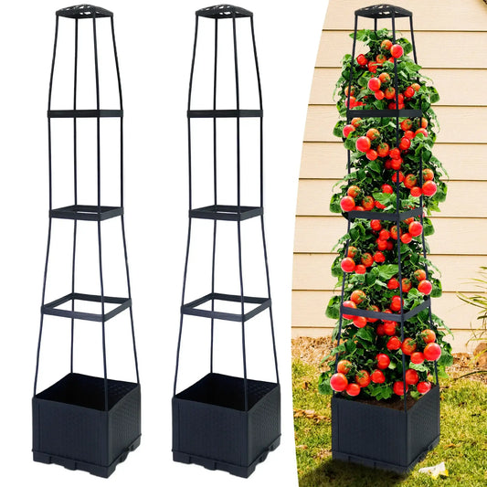2-Piece Self-Watering Tomato Planter Box with Trellis & Climbing Cage – Indoor / Outdoor Garden Grow Kit 🍅🌿