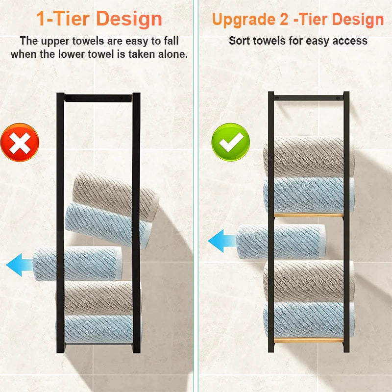 2-Tier Wall-Mounted Towel Storage Rack – Space-Saving Bathroom & Bedroom Organizer