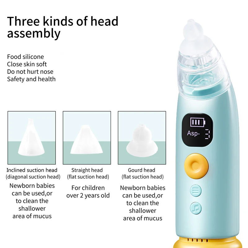 “Electric Baby Nose Vacuum Cleaner – Adjustable Rechargeable Infant Nasal Aspirator with 3 Silicone Nozzles for Newborns & Toddlers”