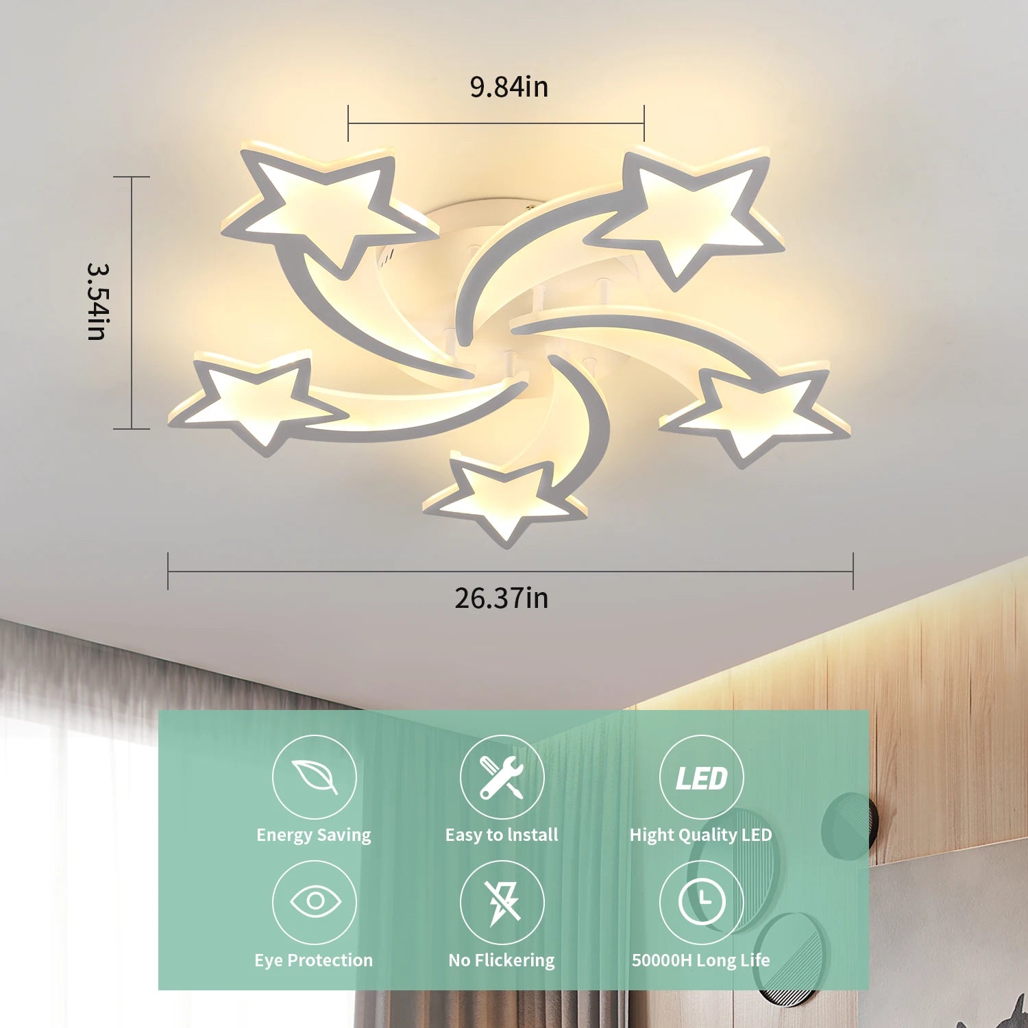 Dimmable LED Ceiling Lamp – 30W Modern Star-Shaped Light with 3 Color Modes (3000K–6500K) for Living Room ✨💡