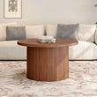 31.5″ Round Tambour Design Coffee Table – Mid Century Modern Wood Drum Accent Center Table, Walnut